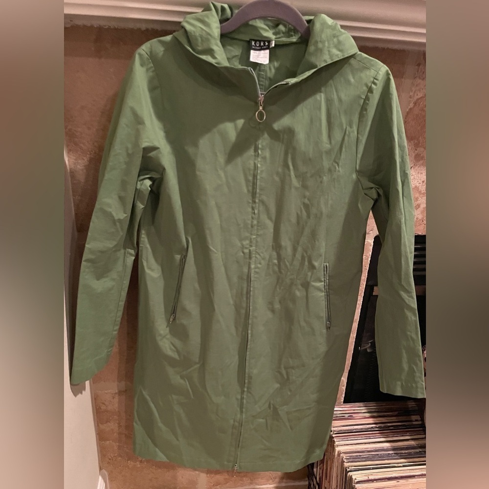KORS Michael Kors 💯 cotton Light Green Full Zip Hooded Raincoat Windbreaker S